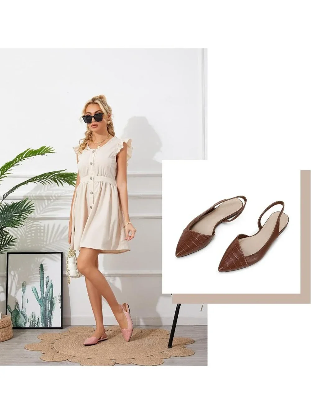 Women's Coffee1 Closed Pointed Toe Flat Slip on Cutout Animal Print Mule Sandals